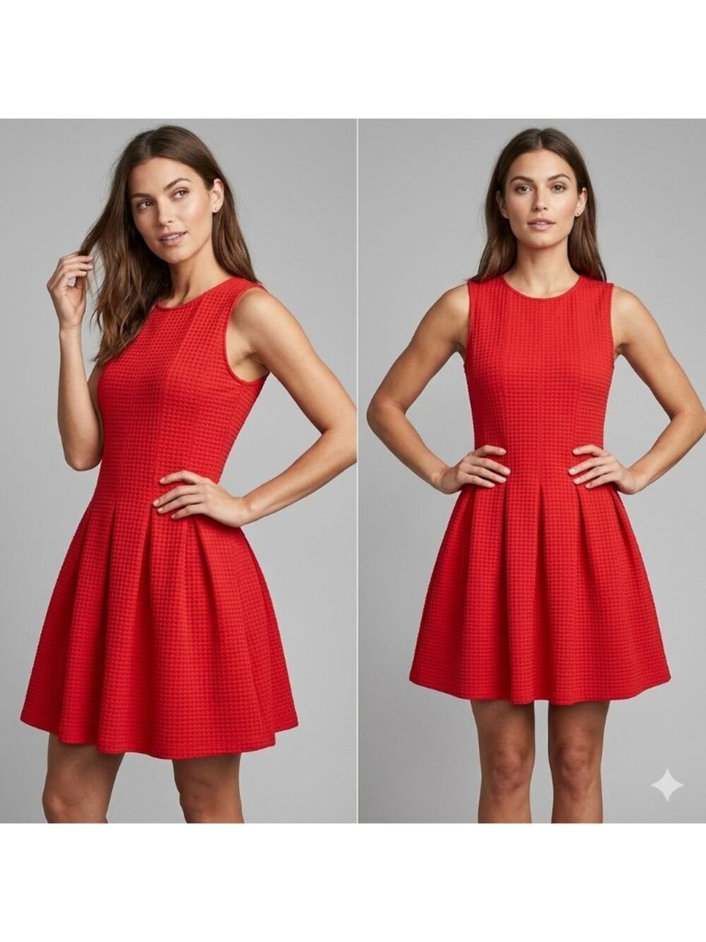 H&M Skater Dress Size Large Red Waffle Knit Pattern Sleeveless Fit Flare